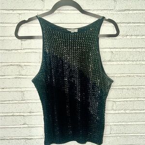 Y2K Cache Embellished Black  & Silver Sequined Sleeveless Top Holiday Party
